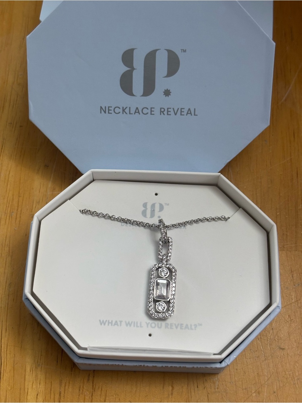 Necklace Reveal Silver Crystal Tag Pendant Necklace